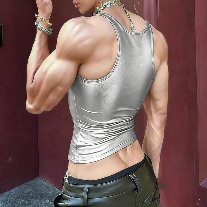 Women's fitted shiny tank top with racerback and fine seam finishing Mune Fashion