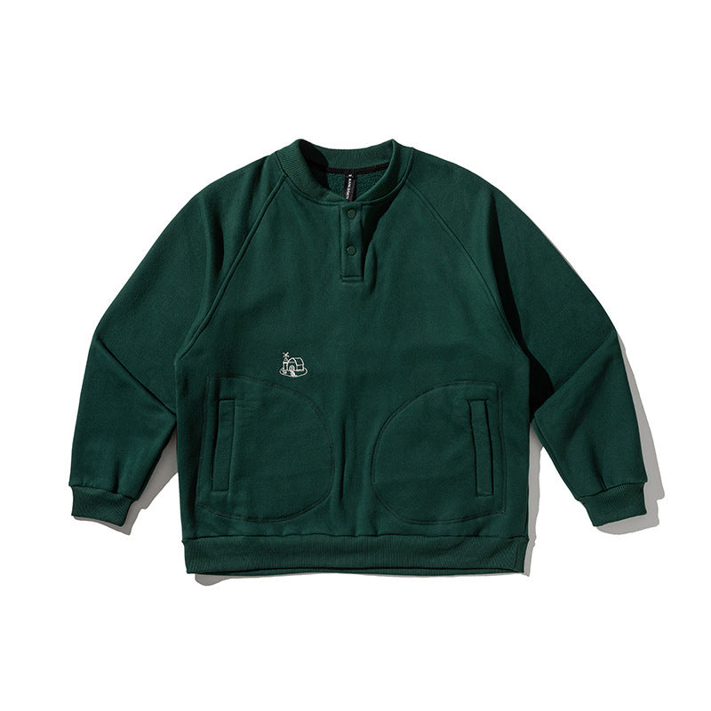 Men's Oversized Sweatshirt with Henley Button Placket, Raglan Sleeves and Round Front Pockets Mune Fashion
