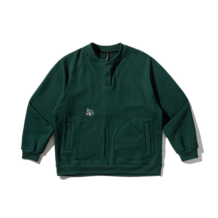 Men's Oversized Sweatshirt with Henley Button Placket, Raglan Sleeves and Round Front Pockets Mune Fashion