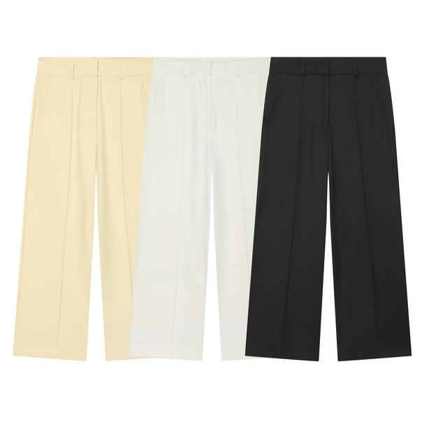Women's Wide High-Waist Trousers with Crease, High Waist and Belt Loops Drune