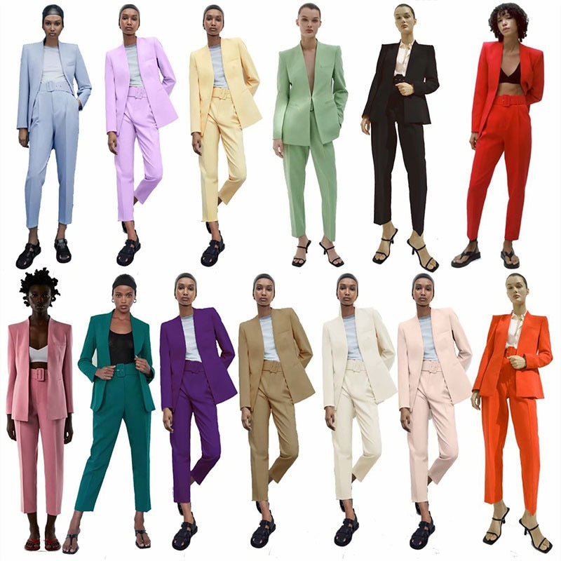 Women Tailored Blazer without Lapels with Open Front and Welt Pockets Mune Fashion
