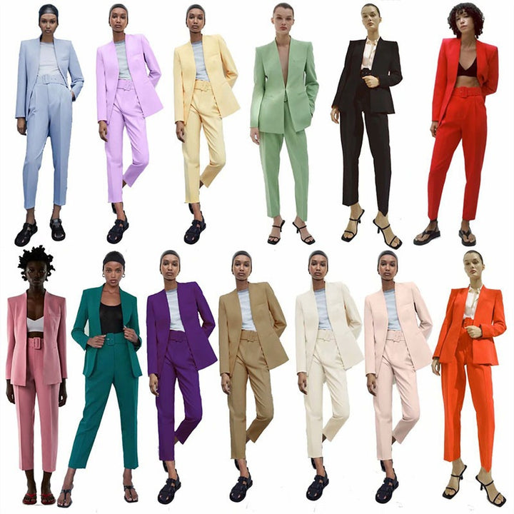 Women Tailored Blazer without Lapels with Open Front and Welt Pockets Mune Fashion