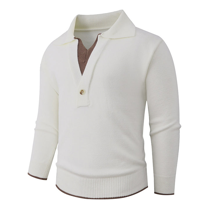 Men's fine knit sweater with polo collar and one-button half placket Mune Fashion