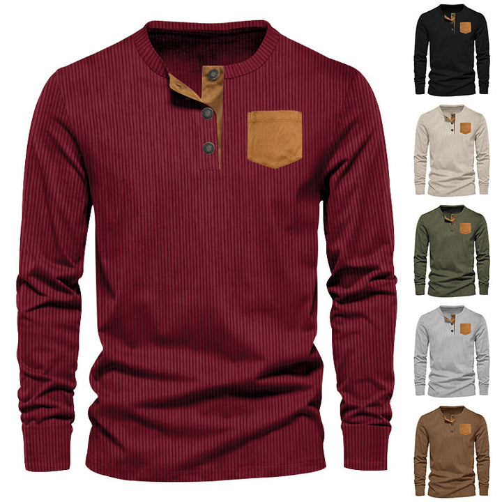 Men's rib fine knit long sleeve shirt with slim fit and stand-up collar Mune Fashion