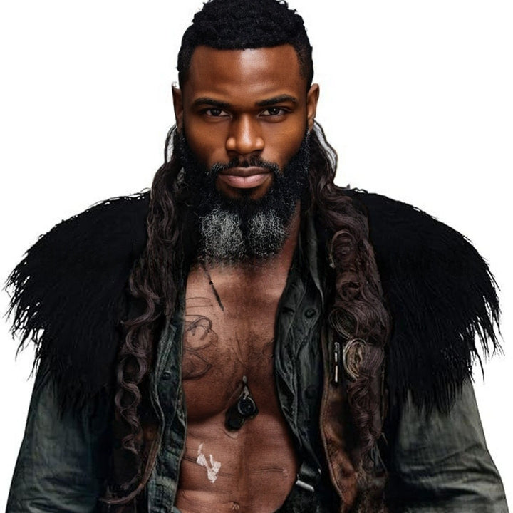 Men's faux fur shoulder cape in Nordic style with voluminous long pile Mune Fashion