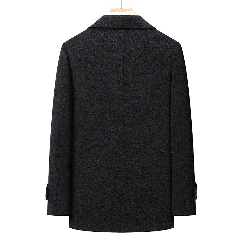 Men's Double-Breasted Wool Blend Short Coat with Lapel Collar Mune Fashion