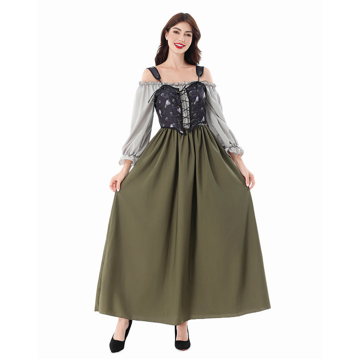 Ladies Corsage Dress with Lace-Up Corset and Off-the-Shoulder Blouse Top Mune Fashion