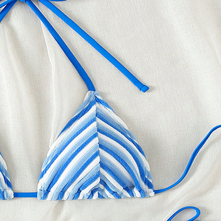 Ladies triangle bikini top with playful striped pattern and adjustable straps Mune Fashion