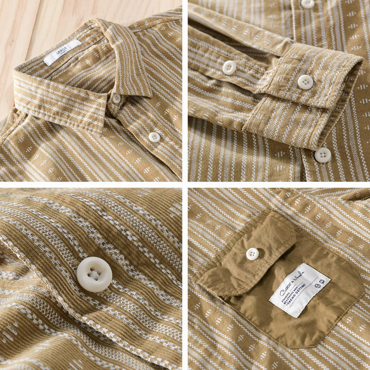 Men's Loose Ethno Stripe Shirt in Cotton Blend with Contrasting Breast Pocket Mune Fashion