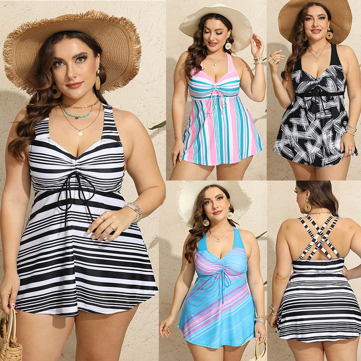 Women's swim set with fashionable striped pattern and adjustable straps Mune Fashion