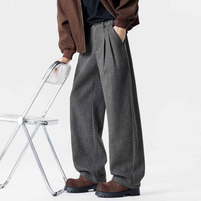 Women Wide High-Waist Pleated Trousers made of Wool Blend with Elastic Waistband and Wide Leg Mune Fashion