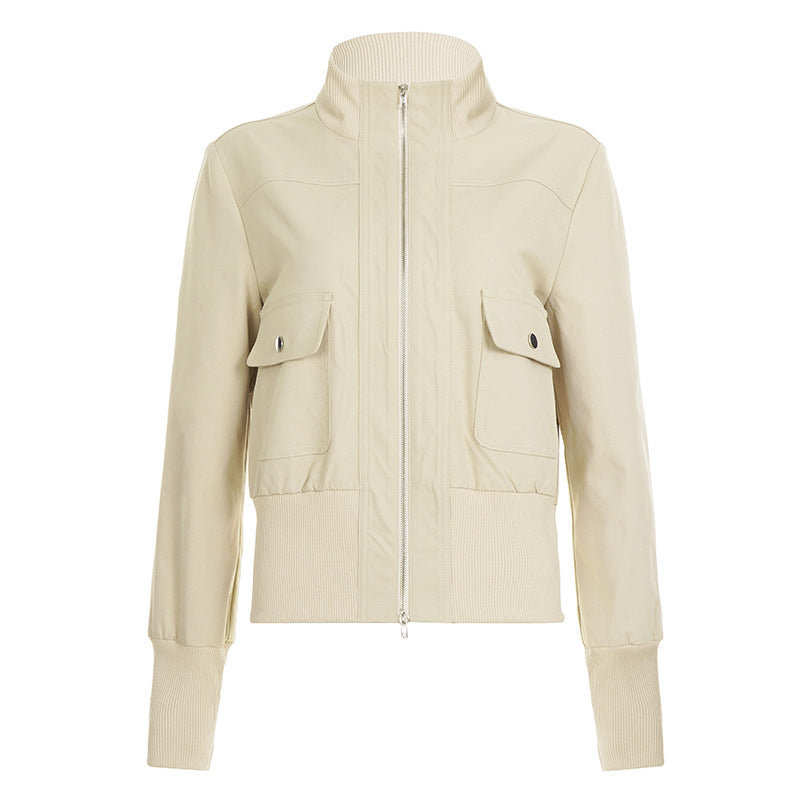 Women's tailored short jacket with stand-up collar, continuous zip and elastic waistband Mune Fashion
