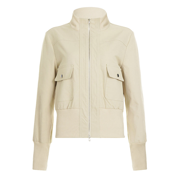 Women's tailored short jacket with stand-up collar, continuous zip and elastic waistband Mune Fashion