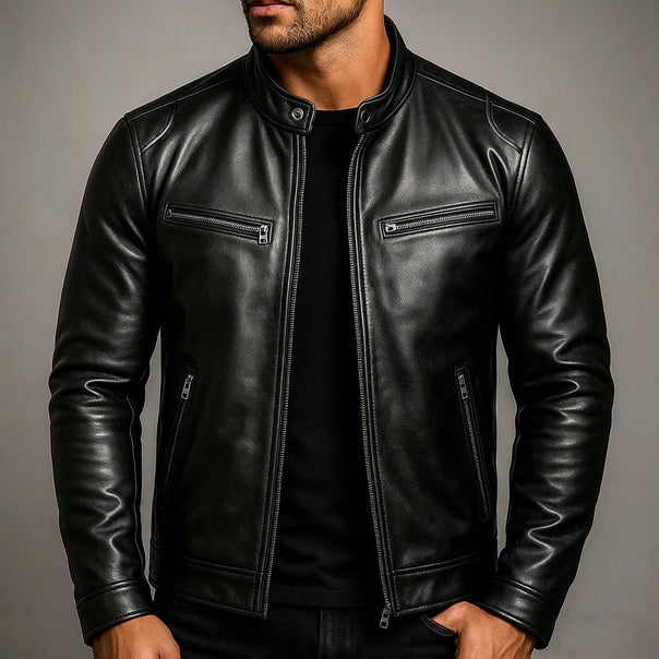 Men's leather jacket in vintage suede look with stand-up collar and zippered pockets Mune Fashion