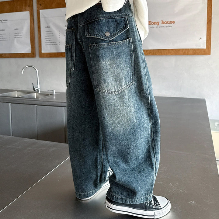 Unisex wide denim pants with unique design Mune Fashion