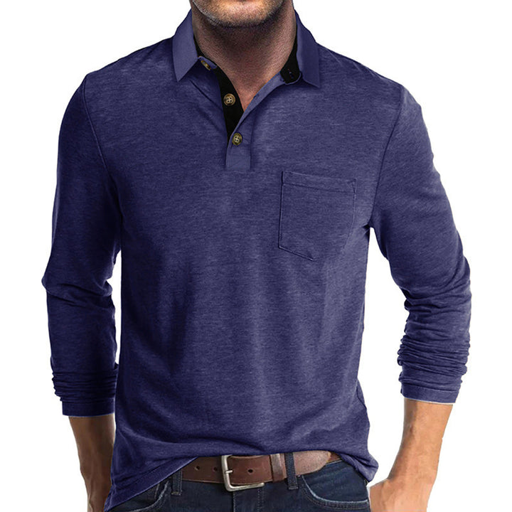 Men's long-sleeve polo shirt with chest pocket, contrasting button placket, and casual stretch fit Mune Fashion