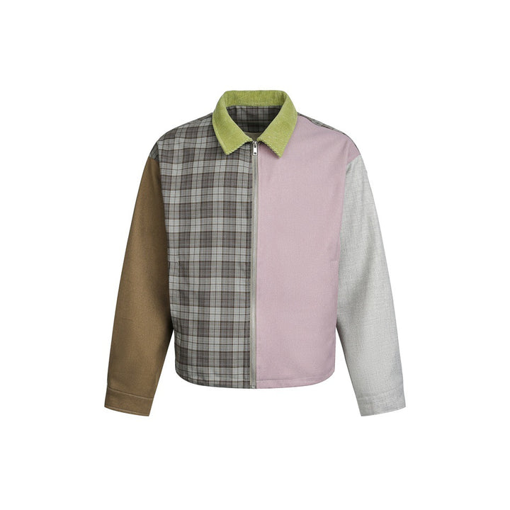 Women's Patchwork Blouson Jacket in Boxy Cut with Cord Collar Mune Fashion
