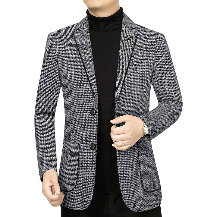 Men's Tailored Knit Blazer in Boucle Look with Patch Pockets Mune Fashion