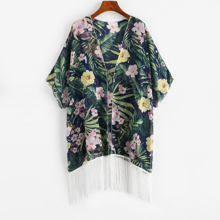 Women's kimono with floral design and fringes Mune Fashion