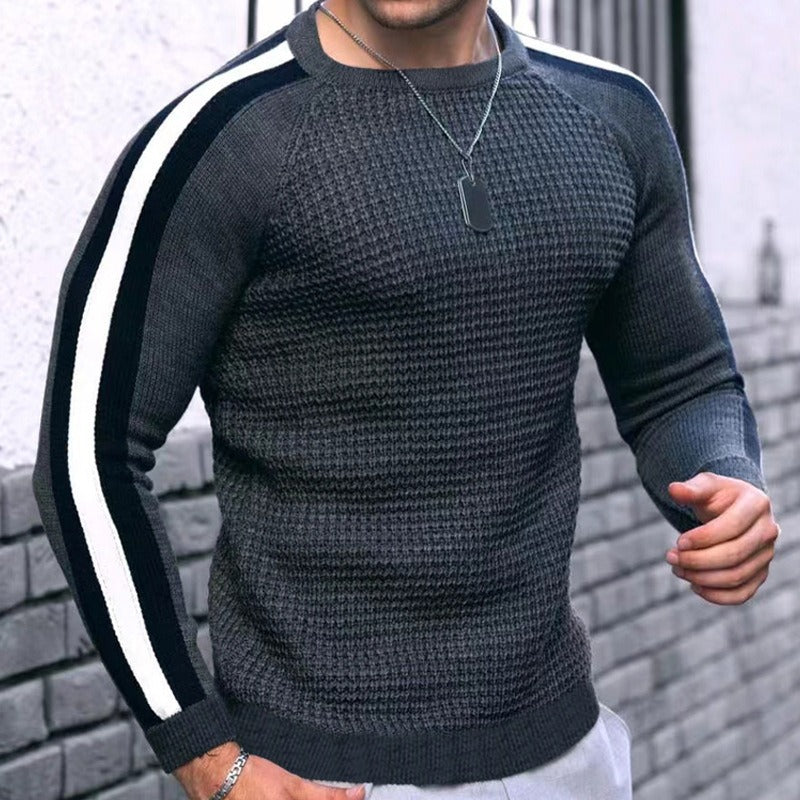 Men's structure knit pullover with raglan sleeves and contrast stripes Mune Fashion