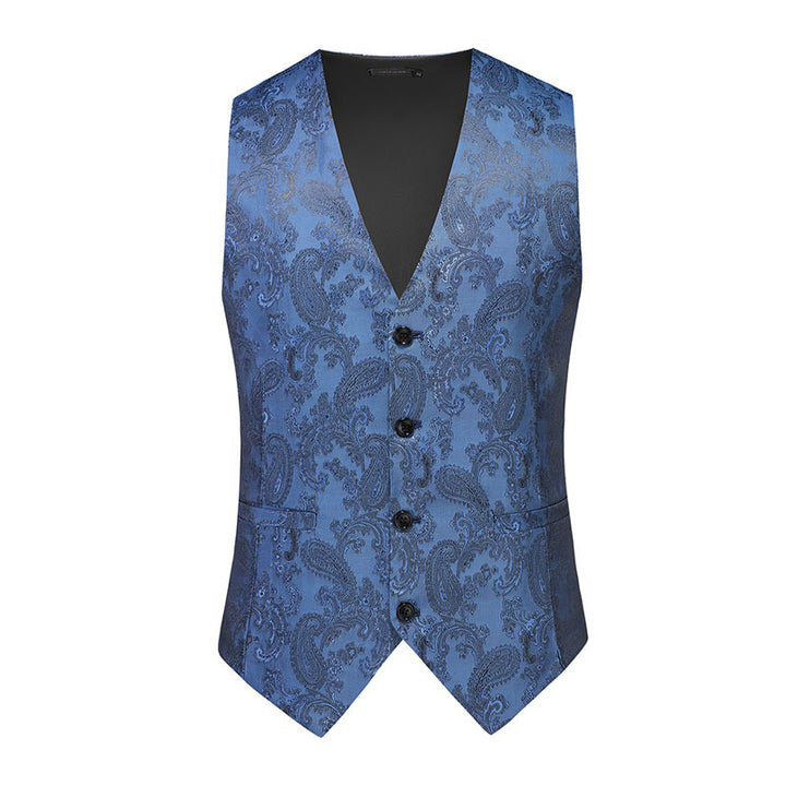 Men's fine jacquard suit vest with V-neck, decorative buttons and slim silhouette Mune Fashion