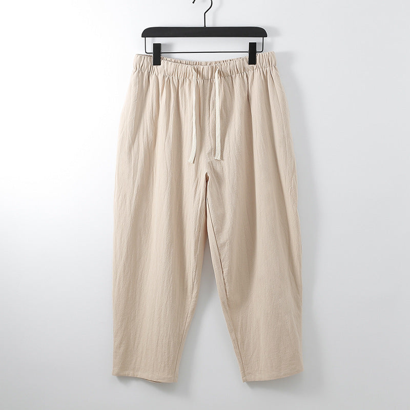 Unisex Lightweight Cotton-Linen Leisure Pants with Elastic Waistband and Drawstring Mune Fashion