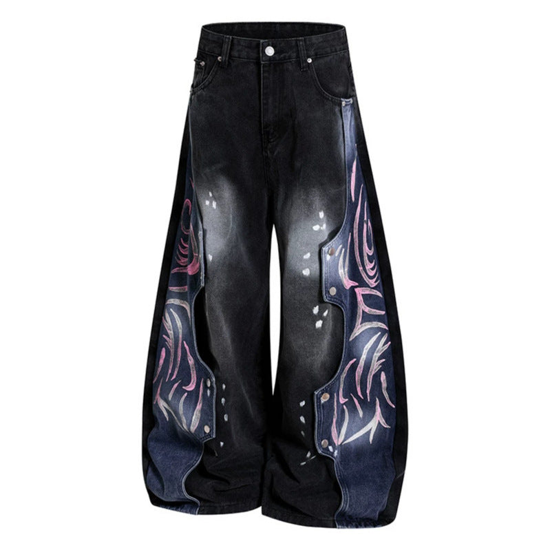 Women's High-Waist wide Balloon-Denim-Culotte with contrast-side Artwork-Panels Mune Fashion