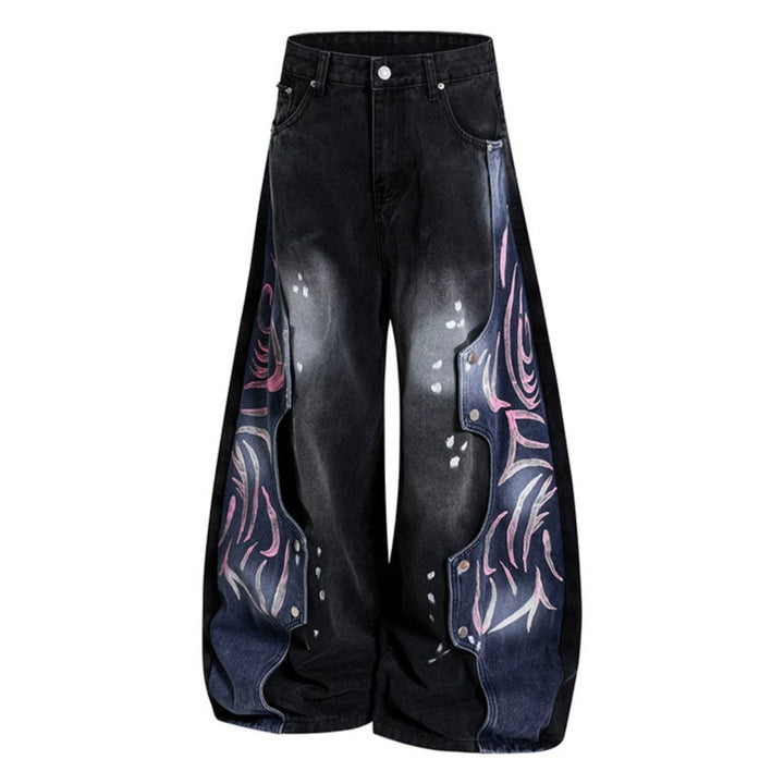 Women's High-Waist wide Balloon-Denim-Culotte with contrast-side Artwork-Panels Mune Fashion