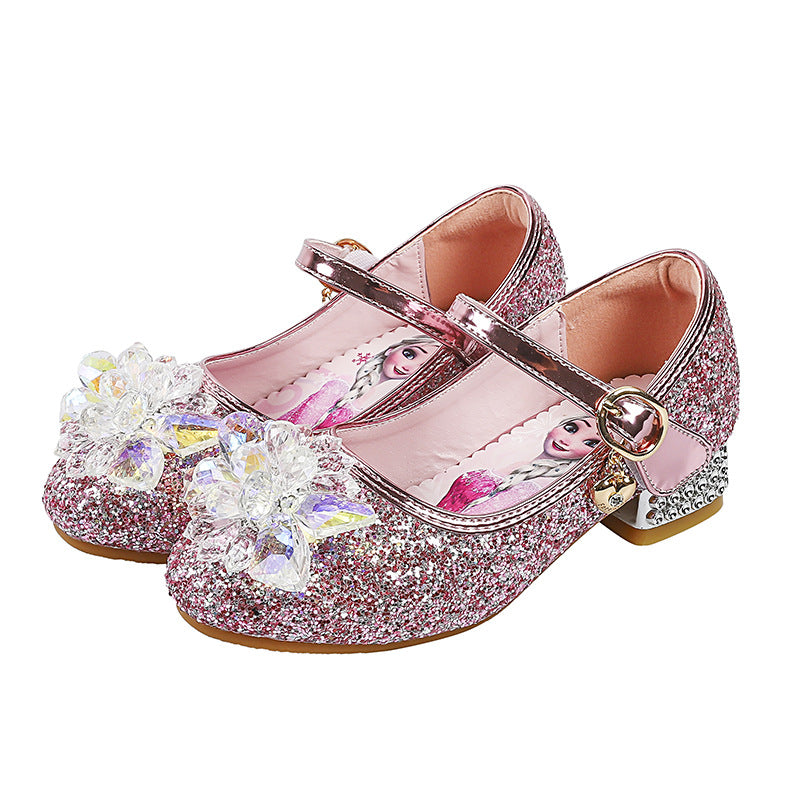 Girls Glittering Mary Jane Shoes with Sparkling Flower Appliqués Mune Fashion