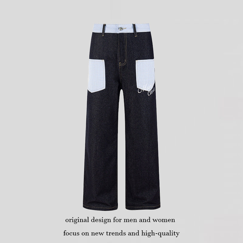 Women's wide denim culottes with checkered pattern pockets and high waist Mune Fashion