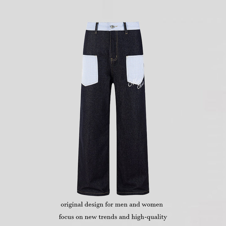 Women's wide denim culottes with checkered pattern pockets and high waist Mune Fashion
