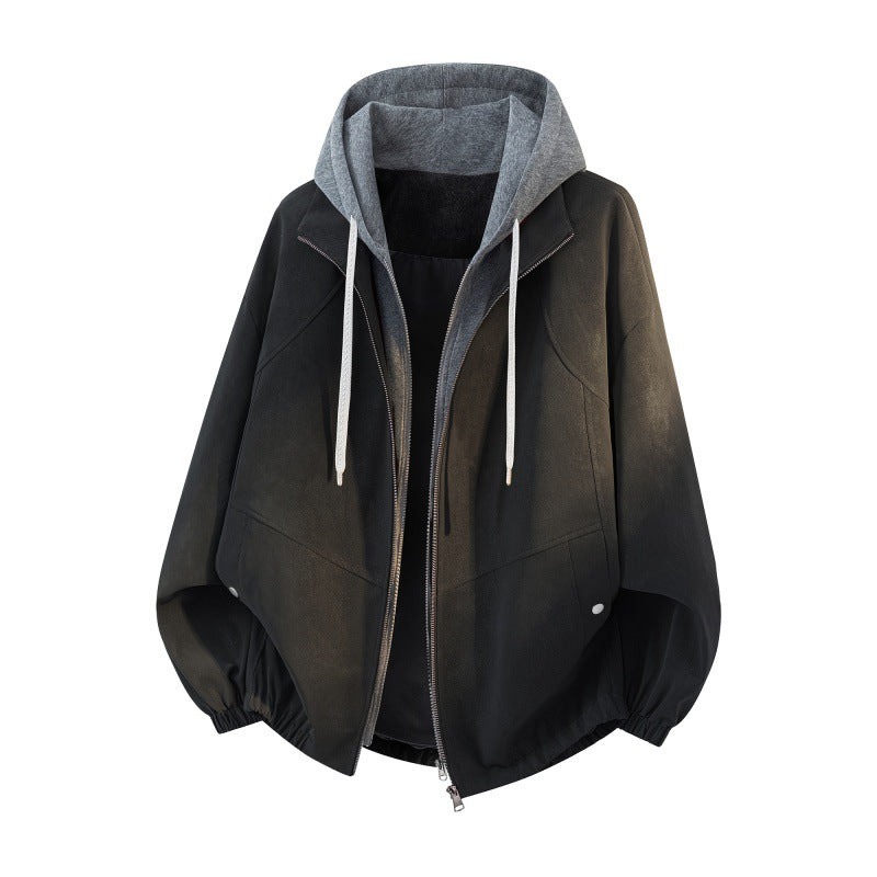 Women's Oversize Hooded Jacket with Double-Layer Contrast Hood and Elastic Hem Mune Fashion