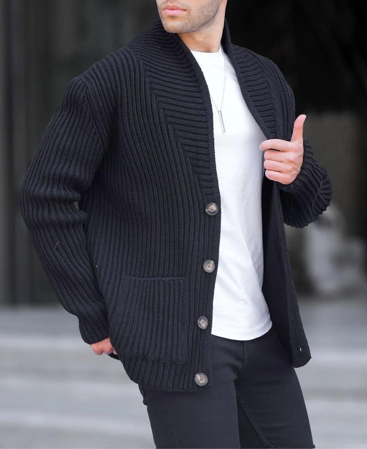 Men's Cardigan with Deep Neckline and Buttons Mune