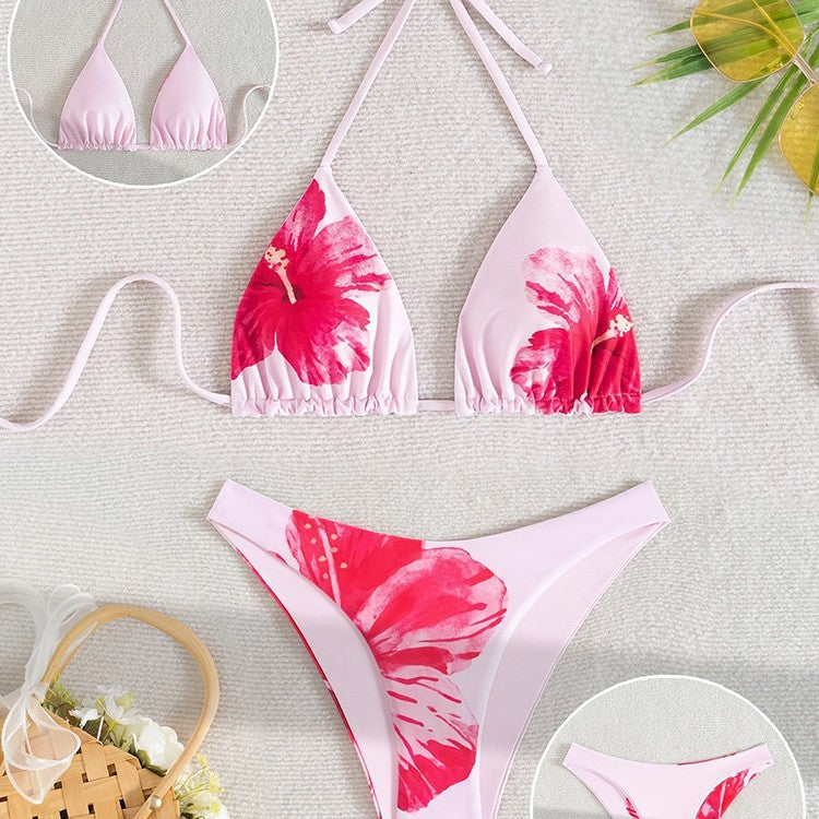 Women's triangle bikini set with floral design and adjustable straps Mune Fashion