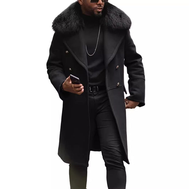 Men's Long Double-Breasted Coat with Voluminous Teddy Collar and Elegant Metal Buttons Mune Fashion