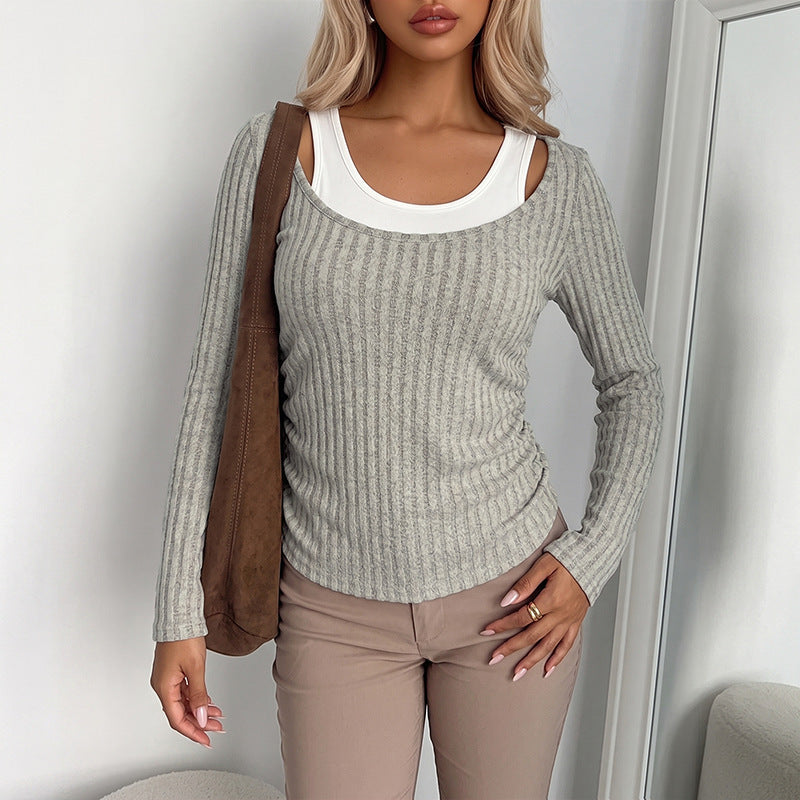 Women Comfortable Ribbed Sweater with V-Neck Mune Fashion