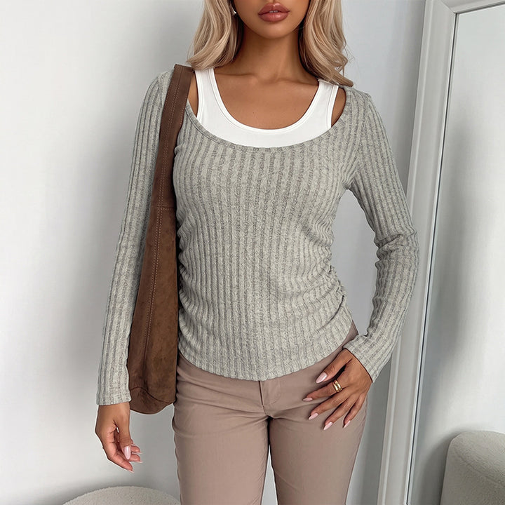 Women Comfortable Ribbed Sweater with V-Neck Mune Fashion