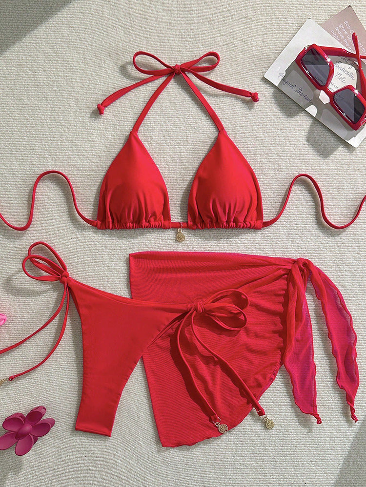 Women Triangle Bikini Set with fashionable Wrap Skirt Mune Fashion