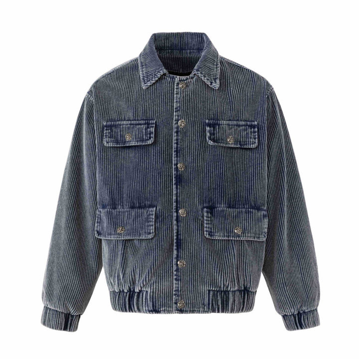 Unisex Short-cut Cord Workwear Jacket in Boxy Cut with Four Flap Pockets and Metal Buttons Mune Fashion