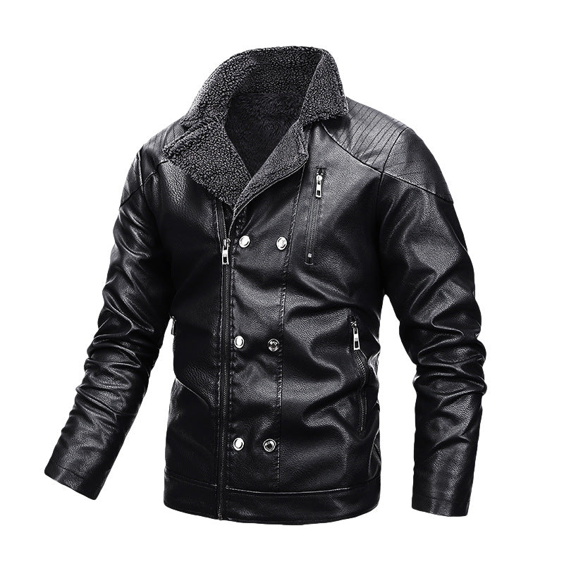 Men's Padded Aviator Jacket Made of Faux Leather with Teddy Lining and Double-Breasted Front Mune Fashion