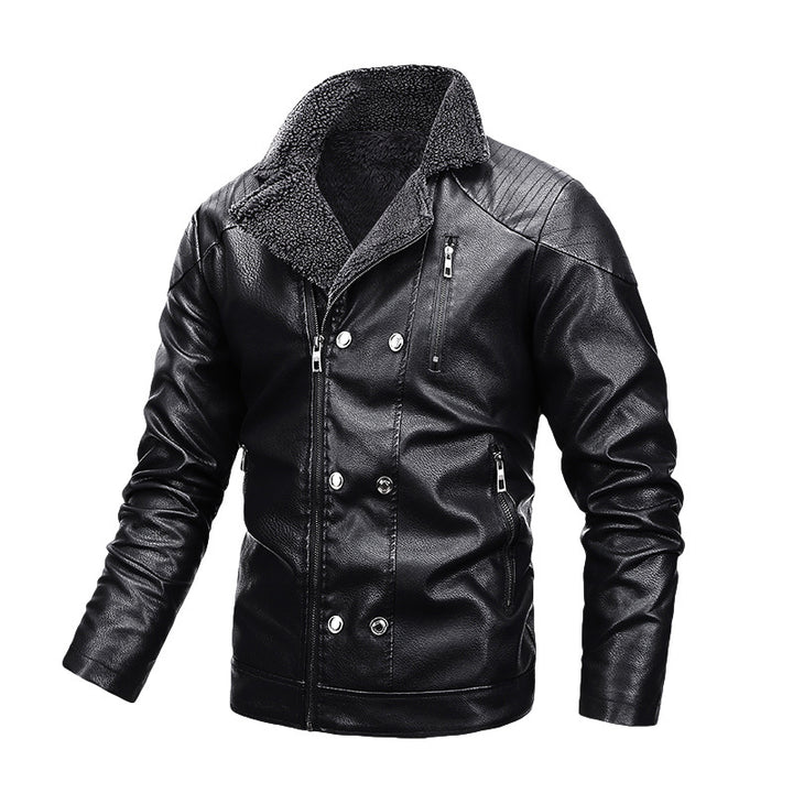 Men's Padded Aviator Jacket Made of Faux Leather with Teddy Lining and Double-Breasted Front Mune Fashion