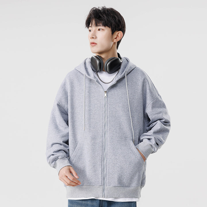 Unisex Oversize Hoodie Fleece Jacket with Boxy Cut and Metal Zipper Drune