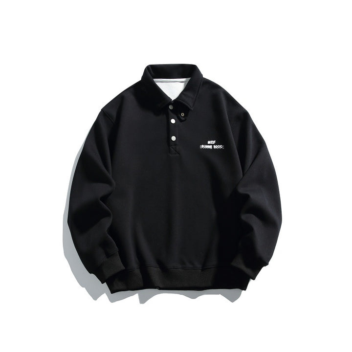 Unisex Casual Polo Sweatshirt with short snap closure and ribbed hem