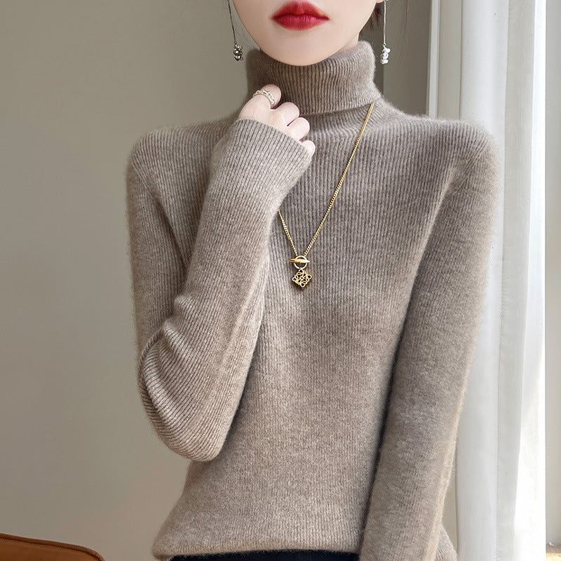 Women's slim fit fine knit turtleneck sweater with extra fine fluff finish Mune Fashion