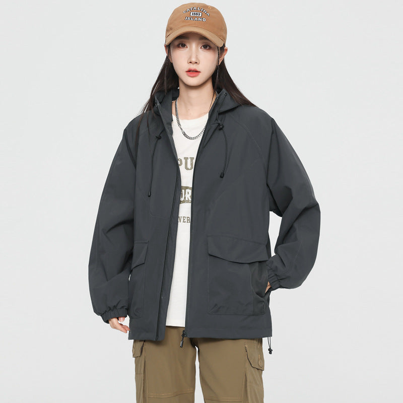 Women Oversize Windbreaker Jacket with Hood and Cargo Pockets Mune Fashion