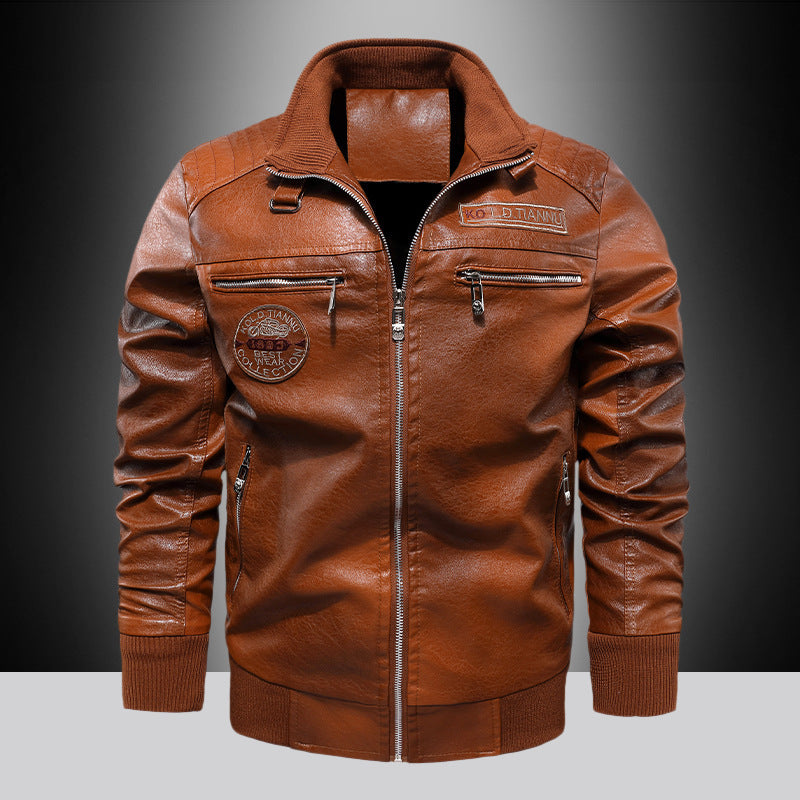 Men's Faux Leather Pilot Jacket with Zipper, Chest Pockets and Ribbed Cuffs Mune Fashion