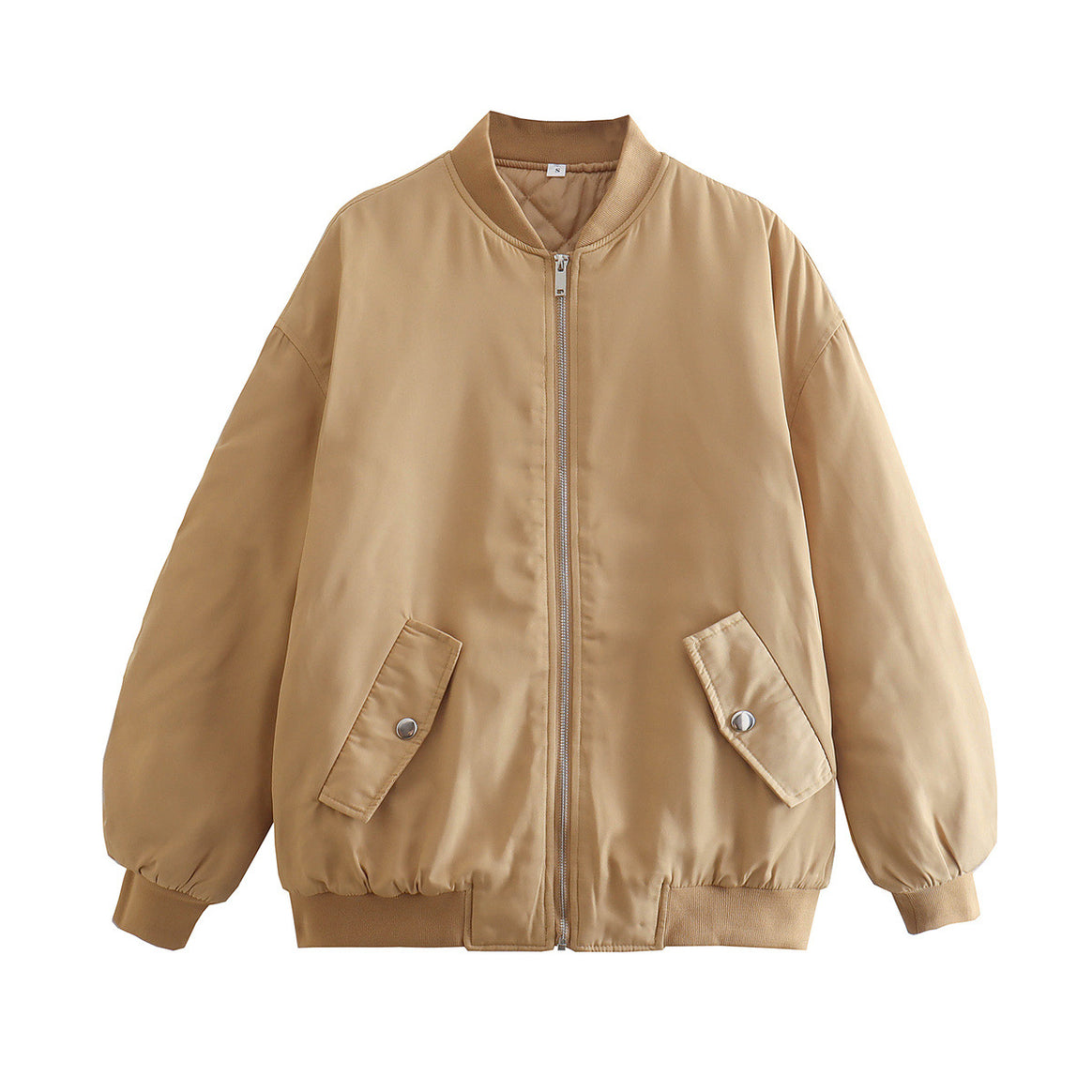 Ladies oversized bomber jacket with stand-up collar, zipper and snap button pockets Mune Fashion