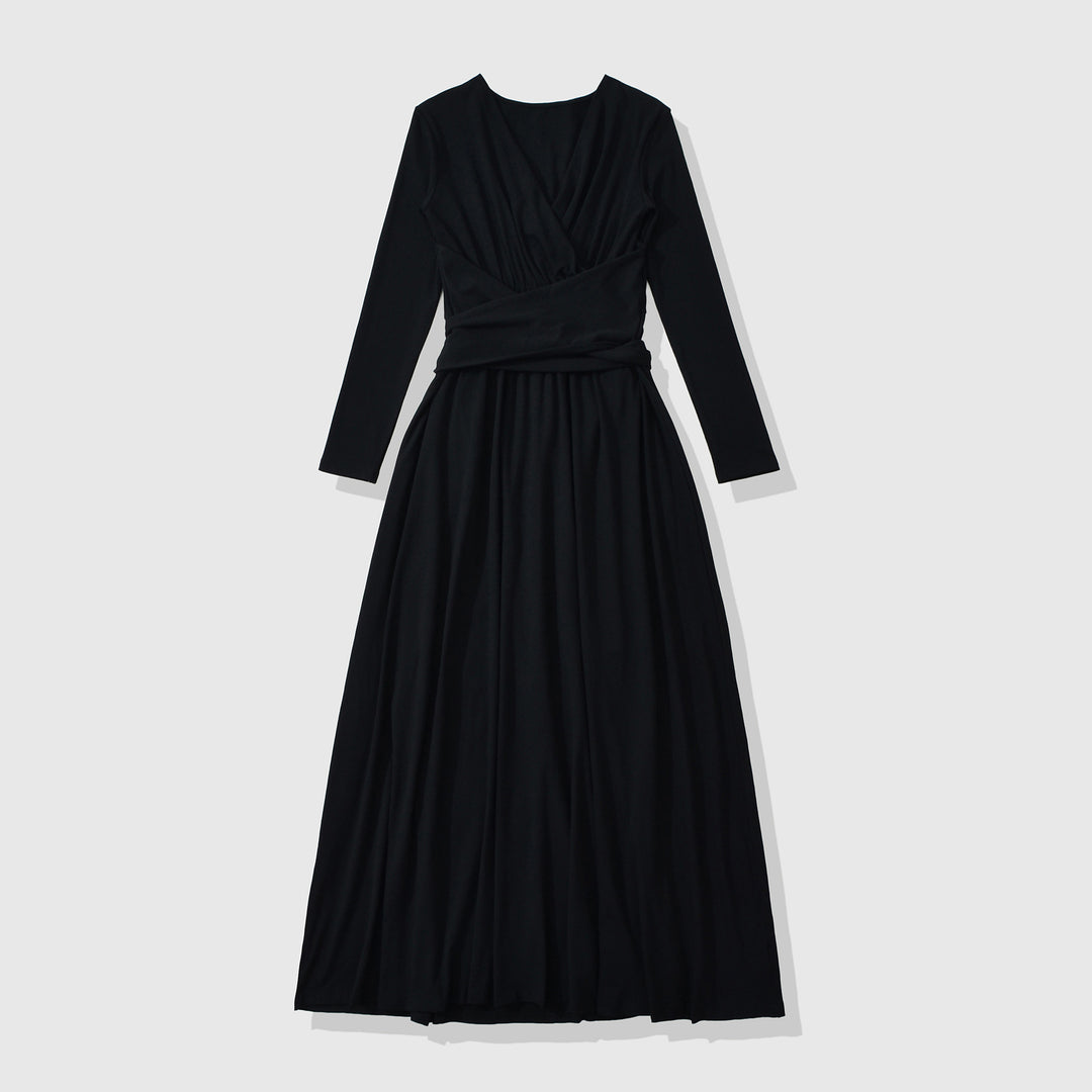 Women's Maxi Wrap Dress with Tailored Wrap Section and Long Sleeves Mune Fashion