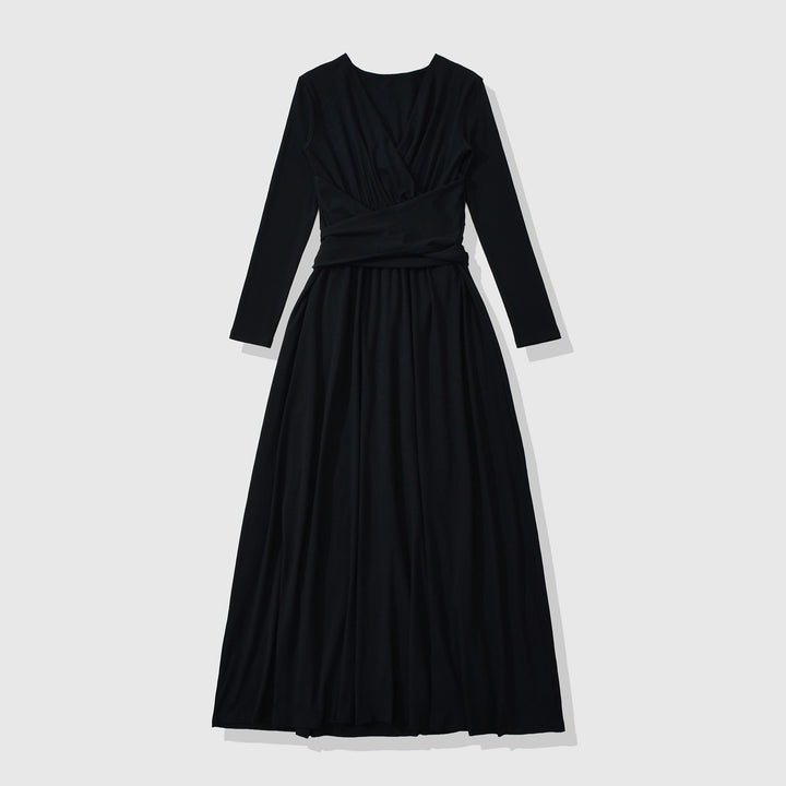 Women's Maxi Wrap Dress with Tailored Wrap Section and Long Sleeves Mune Fashion