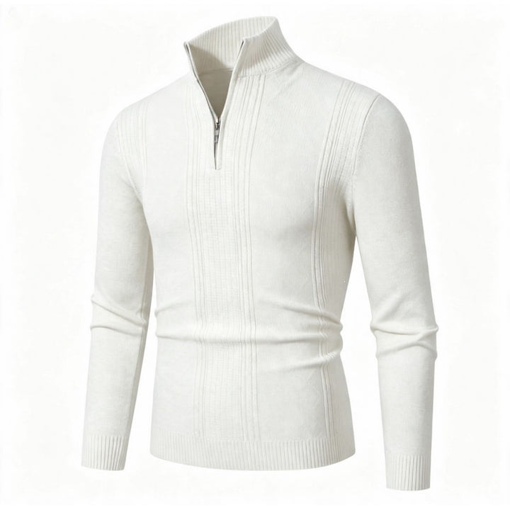 Men's Fine Half-Zip Roll Neck Sweater with Structure Stripes and Body-Hugging Fit Mune Fashion